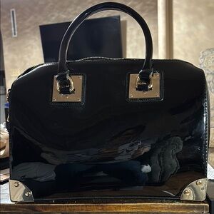 Patent Satchel Handbag - Black